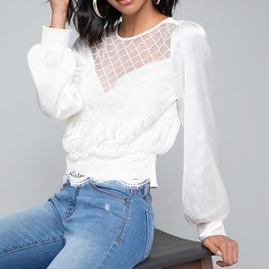 Bebe White Long Sleeve Blouse